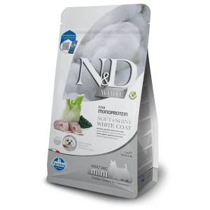 FARMINA N&D DOG GF WHITE COAT SEA BASS S suņu barība Jūras asaris, spirulīna 2kg